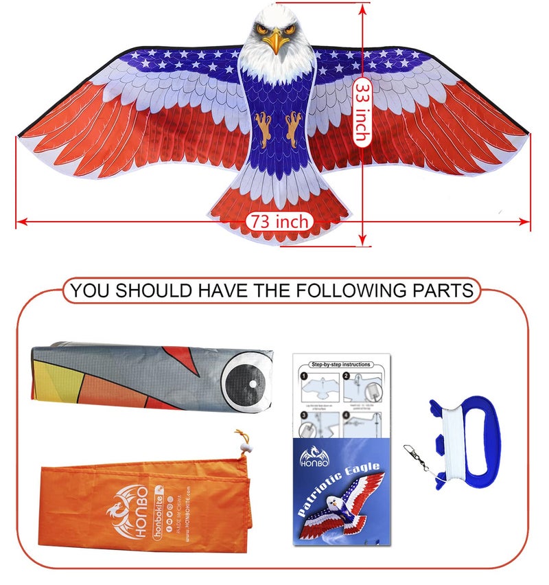HONBO Huge Patriotic Eagle Kites for Adults and Kids,Easy to Fly for Beach Trip, Outdoor Activities-Wingspan 73â€-200ft Line with Swivel-Bonus Durable Polyester Bag - Image 3